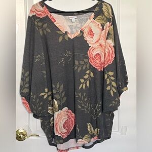 LuLaRoe Floral Blouse in Black and Pink
